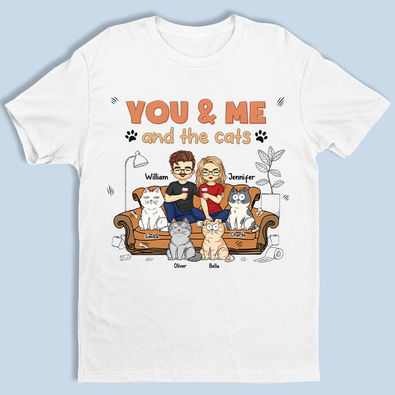 Toi, moi et les chats - T-shirt unisexe personnalisé, sweat à capuche, sweat-shirt - Cadeau pour mari, femme, propriétaires d'animaux, amoureux des animaux