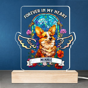 Pour toujours dans nos cœurs - Lampe LED 3D rectangulaire en vitrail personnalisé - Cadeau de condoléances, cadeau pour propriétaires d'animaux et amoureux des animaux