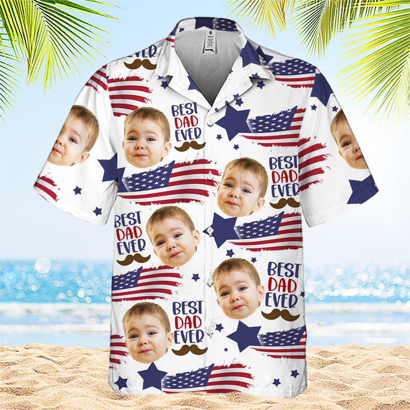 T-shirt hawaïen unisexe personnalisé avec photo « Meilleur papa de tous les temps » - Fête des pères, fête de l'indépendance, 4 juillet, anniversaire