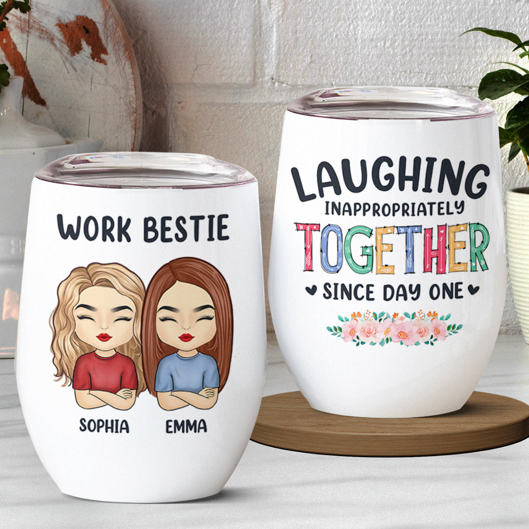 Rire ensemble depuis le premier jour - Verre à vin personnalisé pour collègue - Cadeau pour collègues, amis de travail, collègues 