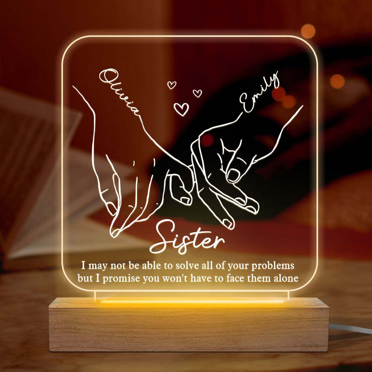 Vous n'aurez pas à les affronter seul - Lumière LED 3D carrée personnalisée Bestie - Cadeau pour meilleurs amis, meilleures amies, sœurs