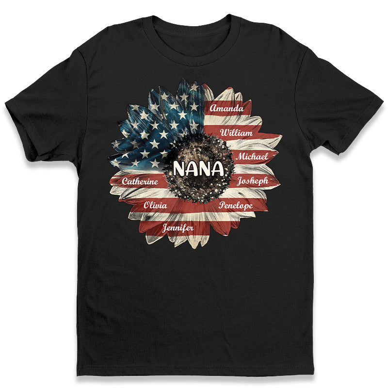 July Flower Nana - Family Personalized Custom Unisex T-shirt, Hoodie, Sweatshirt - 4th Of July, Birthday Gift For Mom, Grandma