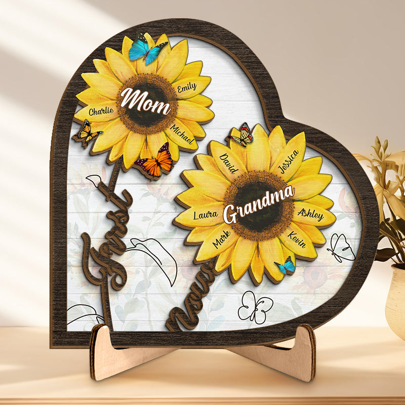 Première mère, maintenant grand-mère - Plaque en bois personnalisée à 2 couches avec support pour la famille - Cadeau de pendaison de crémaillère pour maman et grand-mère