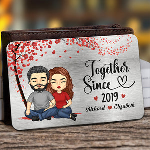 Nous sommes ensemble depuis - Carte portefeuille personnalisée en aluminium pour couple - Cadeau pour mari et femme, anniversaire