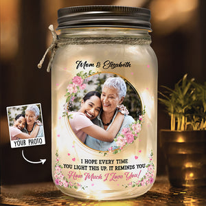 Photo personnalisée Rappelle-toi combien je t'aime - Lampe de pot Mason personnalisée pour famille - Cadeau pour maman, grand-mère