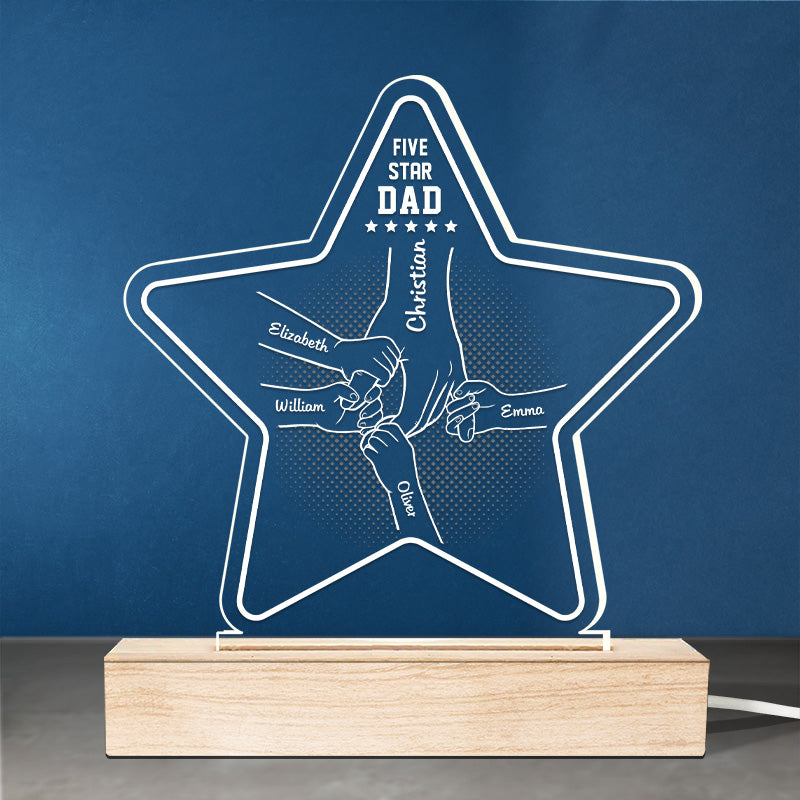 Père de cinq étoiles - Lampe LED 3D personnalisée en forme d'étoile - Cadeau d'anniversaire et de fête des pères pour papa