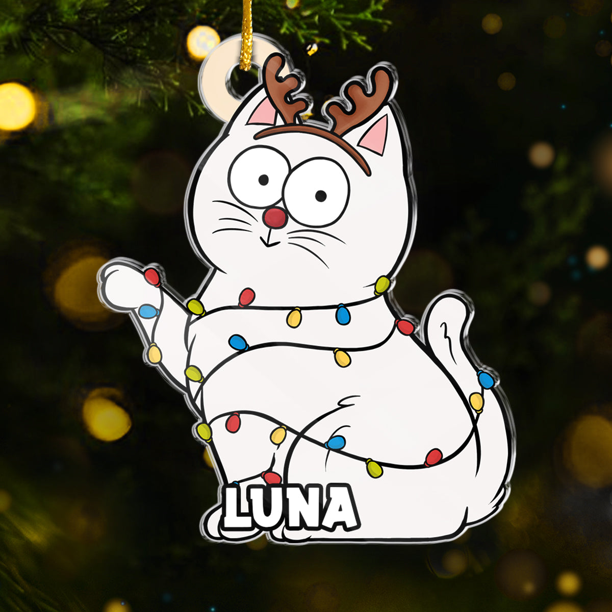 Santa's Little Troublemaker - Cat Personalized Custom Ornament - Acrylic Custom Shaped - Christmas Gift For Pet Owners, Pet Lovers