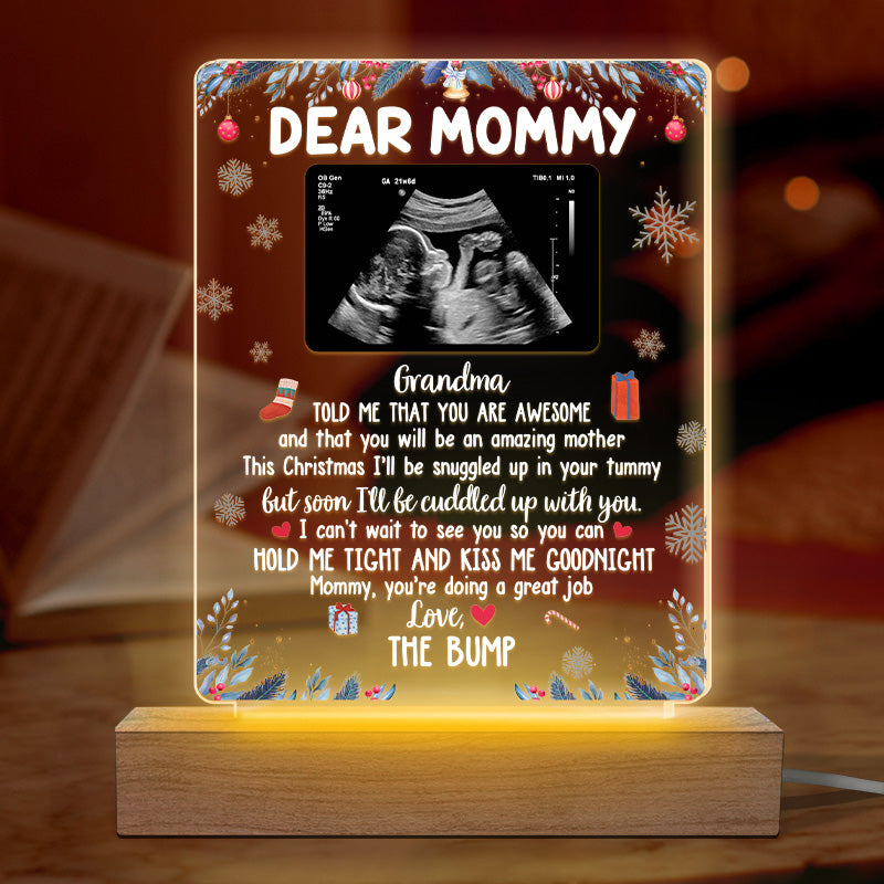 Photo personnalisée « Embrasse-moi bonne nuit » – Lampe LED 3D rectangulaire personnalisée pour la famille – Cadeau de naissance, premier Noël, cadeau de Noël pour la première maman
