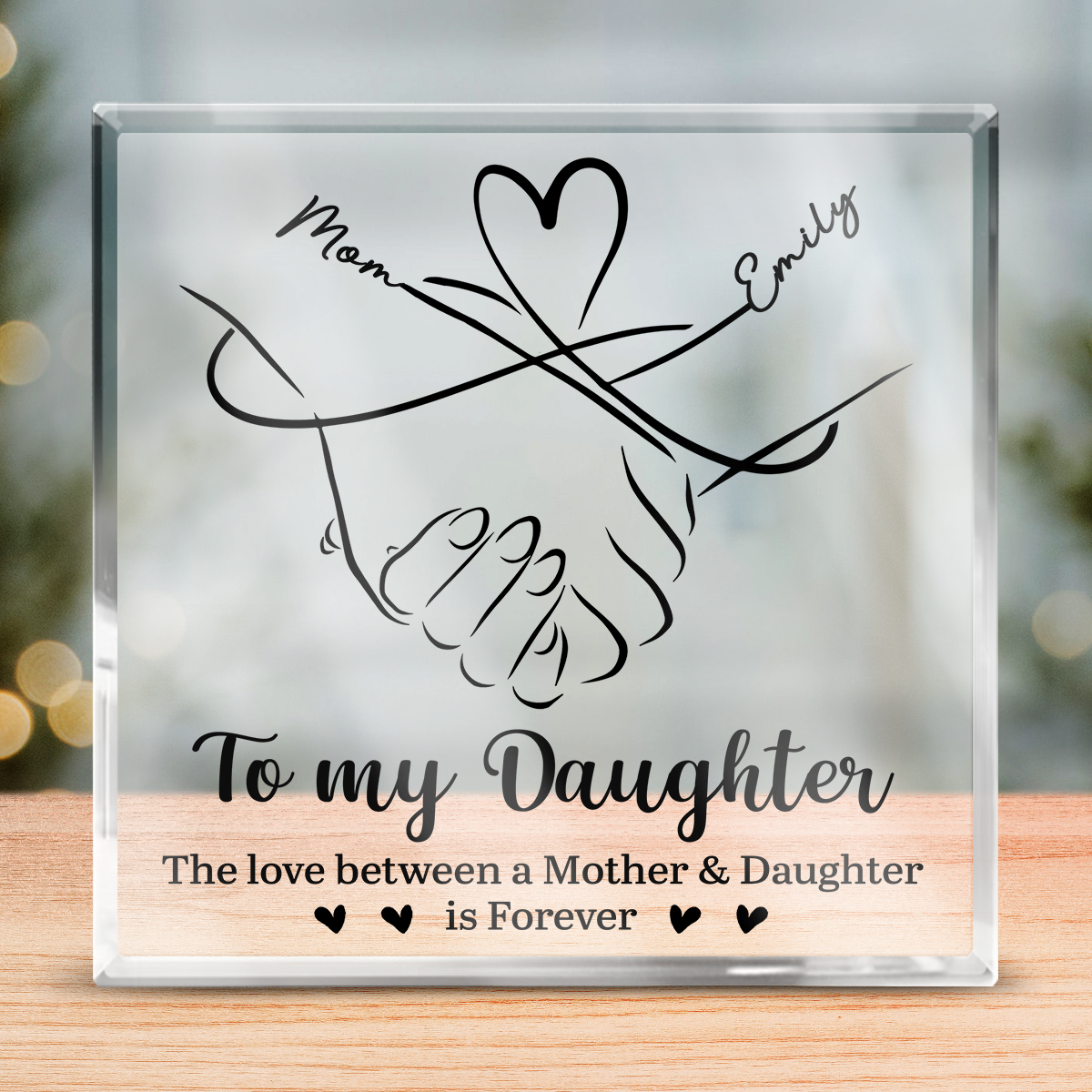 Mère et fille liées à jamais - Plaque acrylique carrée personnalisée pour la famille - Cadeau pour fille de la part de maman
