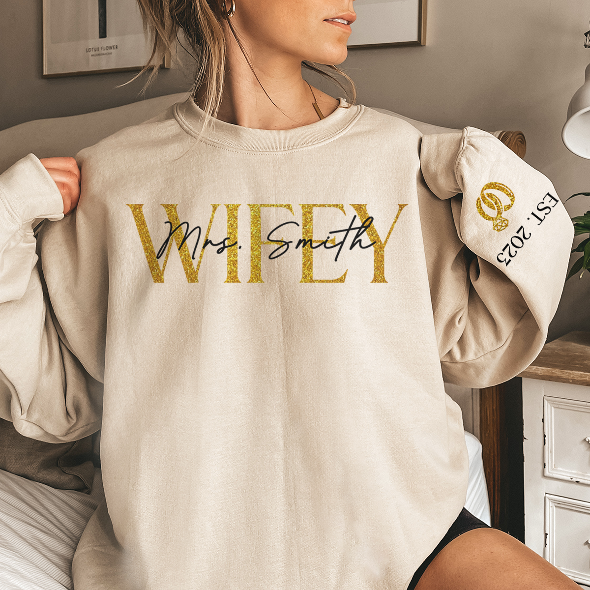 Custom Unisex Sweatshirt, Hoodie With Design On Sleeve - Personalized Gifts For Husband And Wife, Him And Her - The Love Of My Life My Wifey