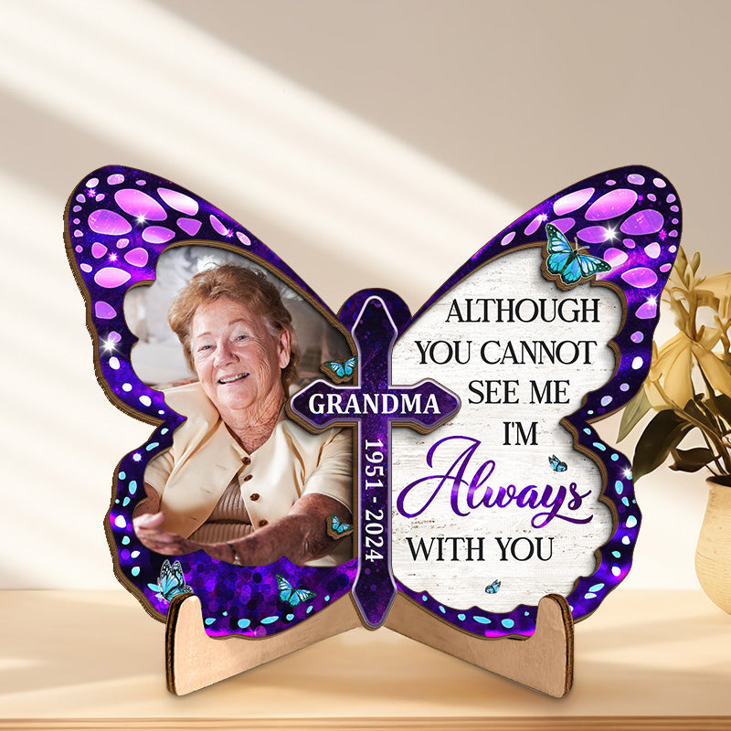 Photo personnalisée « Pour toujours dans mon cœur » – Plaque commémorative personnalisée en bois à 2 couches avec support – Cadeau de condoléances, cadeau pour les membres de la famille, les propriétaires d'animaux et les amoureux des animaux
