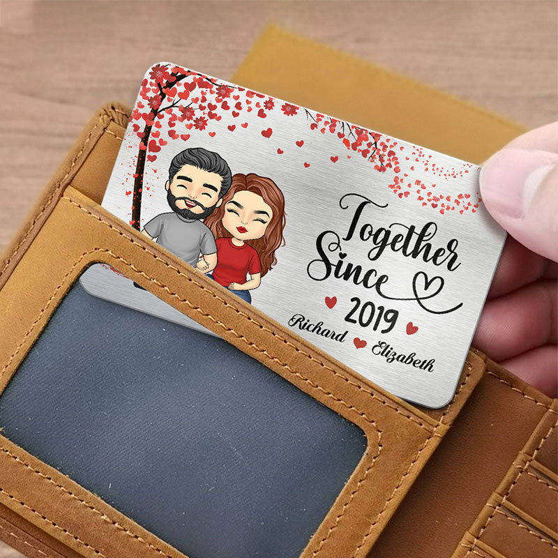 Nous sommes ensemble depuis - Carte portefeuille personnalisée en aluminium pour couple - Cadeau pour mari et femme, anniversaire