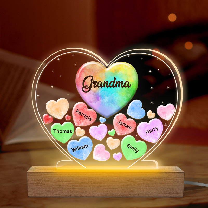Tous mes chers amoureux - Lumière LED 3D personnalisée en forme de cœur pour la famille - Cadeau pour maman, grand-mère, fête des mères