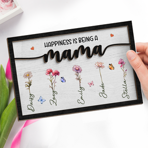 Le bonheur, c'est d'être maman - Plaque en bois personnalisée à 2 couches avec support - Cadeau de pendaison de crémaillère pour maman et grand-mère
