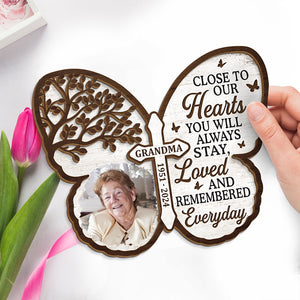Photo personnalisée toujours présente dans nos esprits - Plaque commémorative personnalisée en bois à 2 couches avec support - Cadeau de condoléances pour les membres de la famille