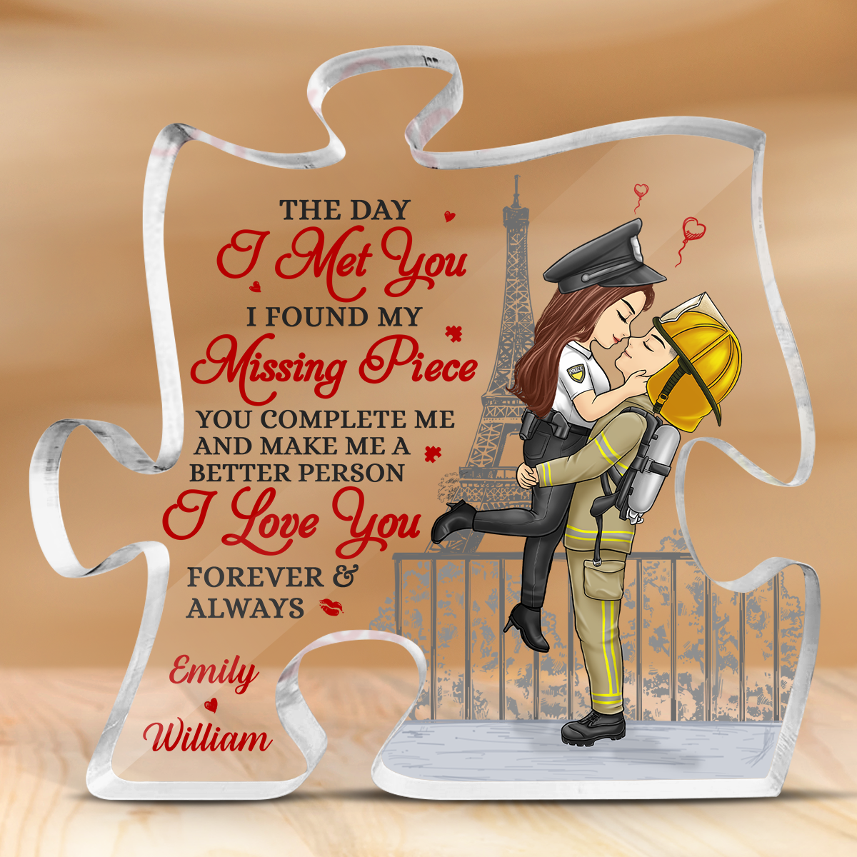 Je t'aime pour toujours et à jamais - Plaque acrylique personnalisée en forme de puzzle pour couple - Cadeau pour mari et femme, anniversaire