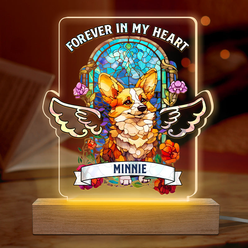 Pour toujours dans nos cœurs - Lampe LED 3D rectangulaire en vitrail personnalisé - Cadeau de condoléances, cadeau pour propriétaires d'animaux et amoureux des animaux