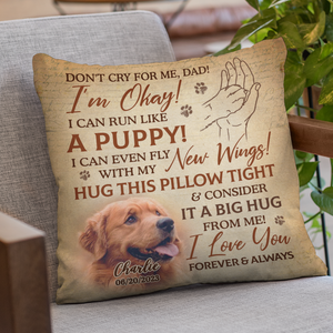 Photo personnalisée Un gros câlin de moi à toi - Coussin personnalisé commémoratif personnalisé - Cadeau de condoléances pour les propriétaires d'animaux de compagnie, les amoureux des animaux