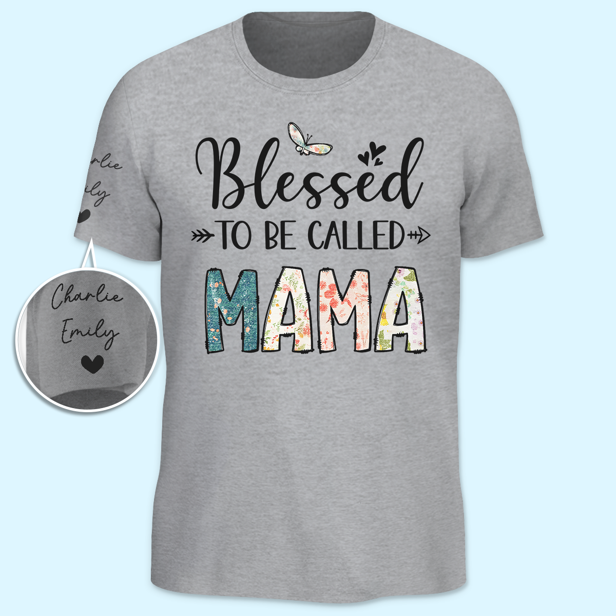 Bénie d'être appelée maman - T-shirt unisexe personnalisé avec motif sur la manche - Fête des mères, cadeau pour maman, grand-mère