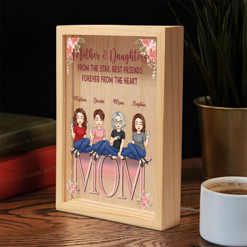 Mère et fille, meilleures amies pour toujours, du fond du cœur - Cadre lumineux personnalisé pour la famille - Cadeau d'anniversaire pour maman