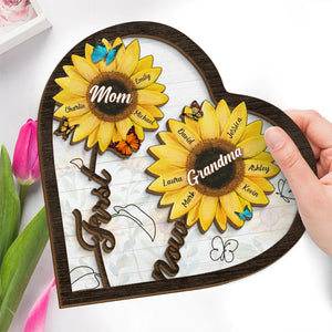 Première mère, maintenant grand-mère - Plaque en bois personnalisée à 2 couches avec support pour la famille - Cadeau de pendaison de crémaillère pour maman et grand-mère