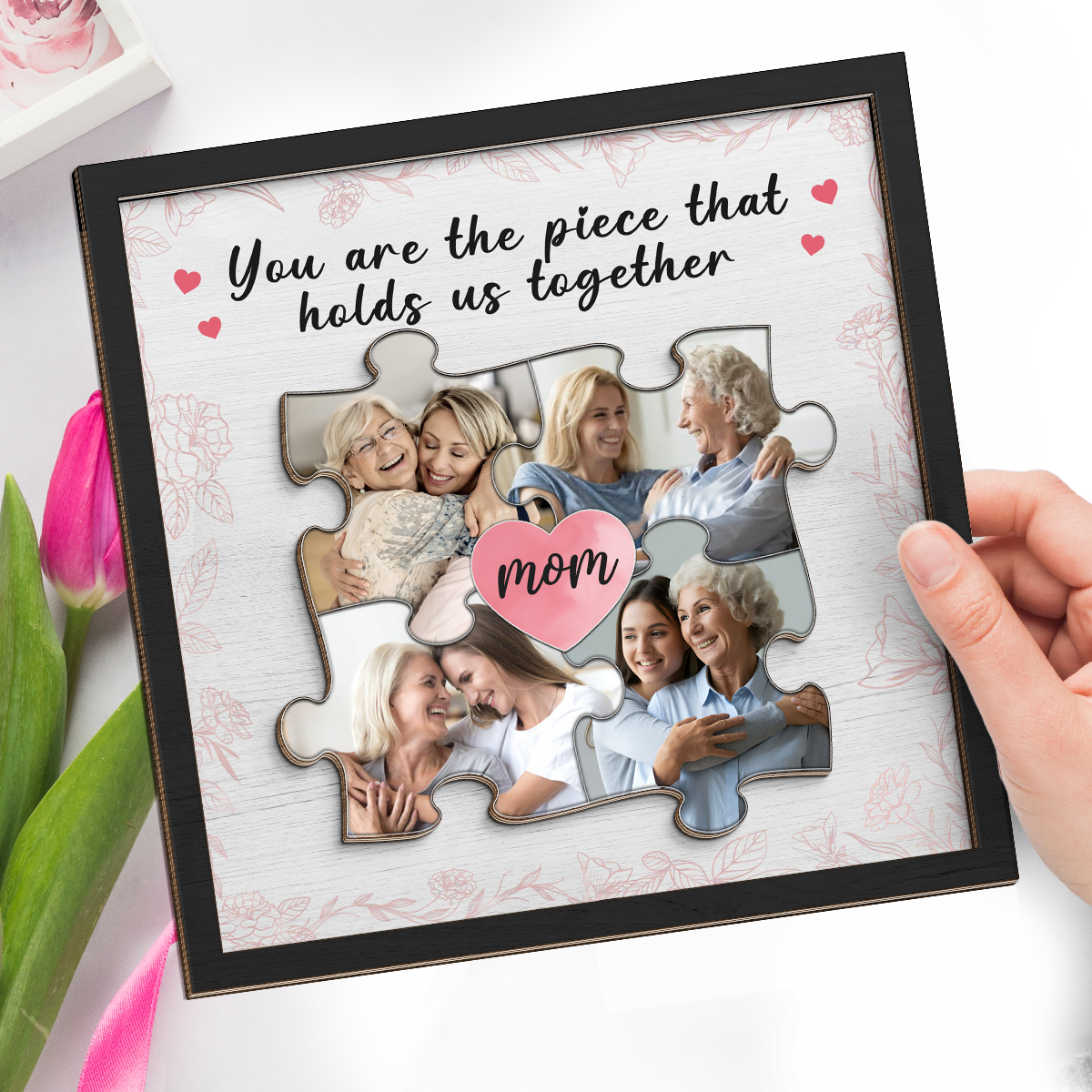Photo personnalisée « Vous êtes la pièce la plus importante » - Plaque en bois personnalisée à 2 couches avec support pour famille - Cadeau de pendaison de crémaillère pour maman et grand-mère