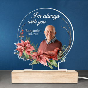 Photo personnalisée de cardinaux apparaissant à proximité des anges – Lampe LED 3D ronde personnalisée et commémorative – Cadeau de condoléances pour les membres de la famille