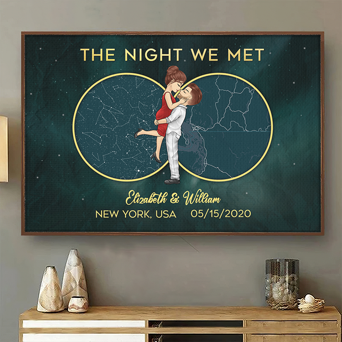 La nuit où nous nous sommes rencontrés - Affiche horizontale personnalisée pour couple - Cadeau pour mari et femme, anniversaire