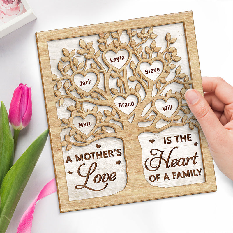 Nous t'aimons de tout notre cœur - Plaque en bois personnalisée à 2 couches avec support - Cadeau de pendaison de crémaillère pour maman, grand-mère