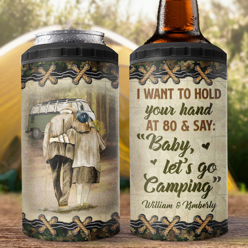 Je veux te tenir la main à 80 ans - Gobelet isotherme 4 en 1 personnalisé pour camping - Cadeau pour mari, femme et amoureux du camping
