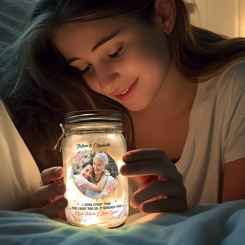 Photo personnalisée Rappelle-toi combien je t'aime - Lampe de pot Mason personnalisée pour famille - Cadeau pour maman, grand-mère