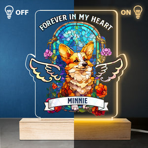Pour toujours dans nos cœurs - Lampe LED 3D rectangulaire en vitrail personnalisé - Cadeau de condoléances, cadeau pour propriétaires d'animaux et amoureux des animaux