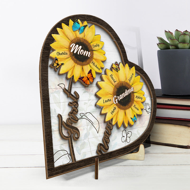 Première mère, maintenant grand-mère - Plaque en bois personnalisée à 2 couches avec support pour la famille - Cadeau de pendaison de crémaillère pour maman et grand-mère