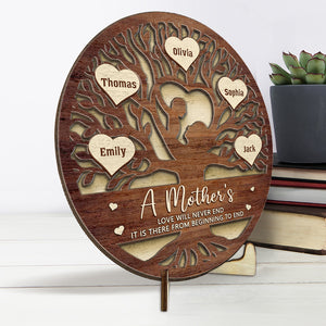 L'amour d'une mère est le cœur d'une famille - Plaque en bois personnalisée à 2 couches avec support - Cadeau de pendaison de crémaillère pour maman