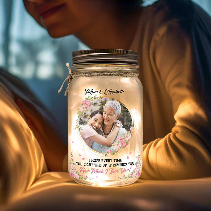 Photo personnalisée Rappelle-toi combien je t'aime - Lampe de pot Mason personnalisée pour famille - Cadeau pour maman, grand-mère