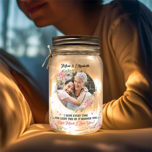 Photo personnalisée Rappelle-toi combien je t'aime - Lampe de pot Mason personnalisée pour famille - Cadeau pour maman, grand-mère