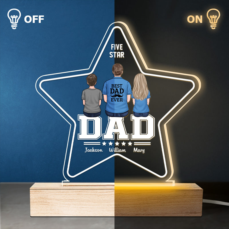 Meilleur papa de tous les temps - Lampe LED 3D personnalisée en forme d'étoile à cinq branches - Cadeau d'anniversaire et de fête des pères pour papa