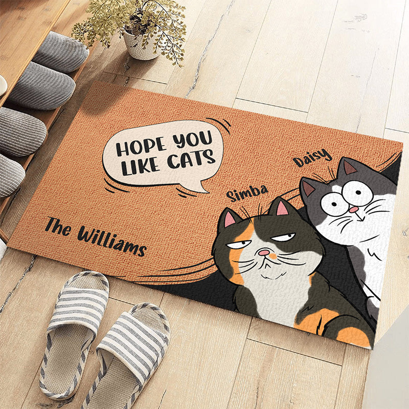 J'espère que vous aimez les chats, nous régnons sur la maison - Tapis décoratif personnalisé pour chat - Cadeau pour les propriétaires d'animaux et les amoureux des animaux