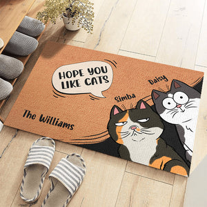 J'espère que vous aimez les chats, nous régnons sur la maison - Tapis décoratif personnalisé pour chat - Cadeau pour les propriétaires d'animaux et les amoureux des animaux