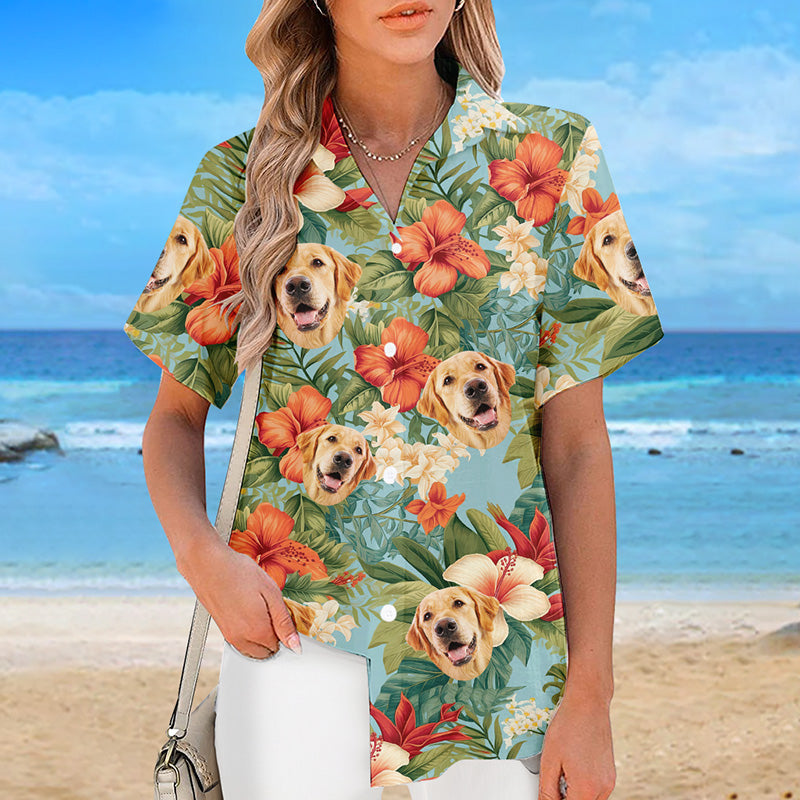 T-shirt hawaïen unisexe personnalisé avec photo « Amusons-nous au soleil » pour chien et chat - Cadeau idéal pour les vacances d'été, les propriétaires d'animaux et les amoureux des animaux.