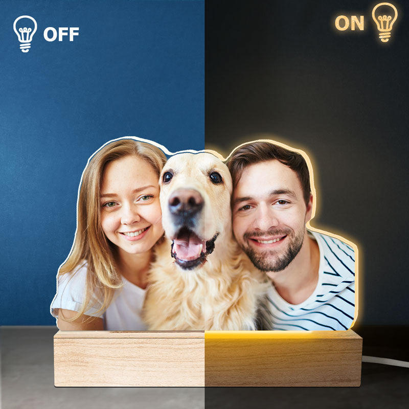 Photo personnalisée « Nous sommes une grande famille heureuse » - Lumière LED 3D personnalisée en forme de couple - Télécharger un cadeau photo pour mari, femme, propriétaires d'animaux, amoureux des animaux