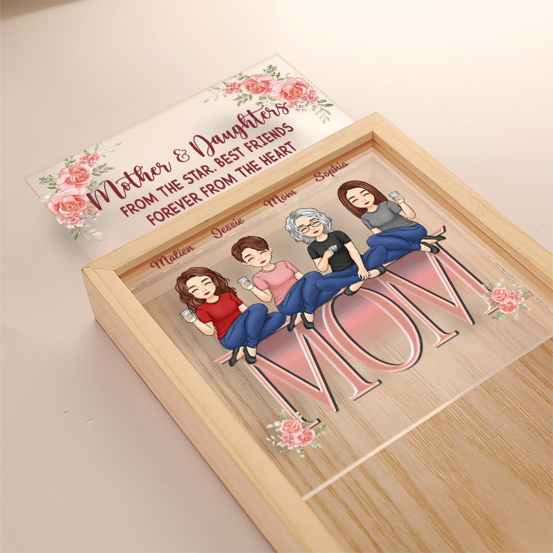 Mère et fille, meilleures amies pour toujours, du fond du cœur - Cadre lumineux personnalisé pour la famille - Cadeau d'anniversaire pour maman