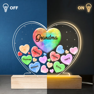 Tous mes chers amoureux - Lumière LED 3D personnalisée en forme de cœur pour la famille - Cadeau pour maman, grand-mère, fête des mères