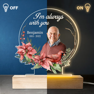 Photo personnalisée de cardinaux apparaissant à proximité des anges – Lampe LED 3D ronde personnalisée et commémorative – Cadeau de condoléances pour les membres de la famille
