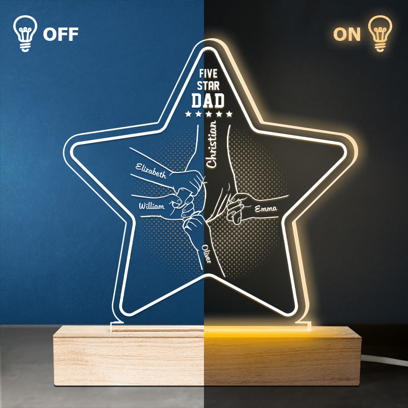 Père de cinq étoiles - Lampe LED 3D personnalisée en forme d'étoile - Cadeau d'anniversaire et de fête des pères pour papa