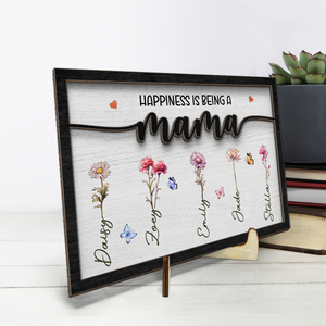 Le bonheur, c'est d'être maman - Plaque en bois personnalisée à 2 couches avec support - Cadeau de pendaison de crémaillère pour maman et grand-mère