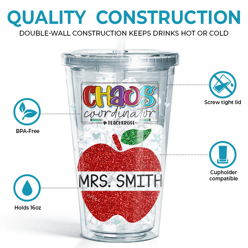 Gobelet en acrylique transparent personnalisé « Manger, dormir, enseigner, répéter » pour enseignant(e) – Cadeau pour enseignant(e) et rentrée scolaire