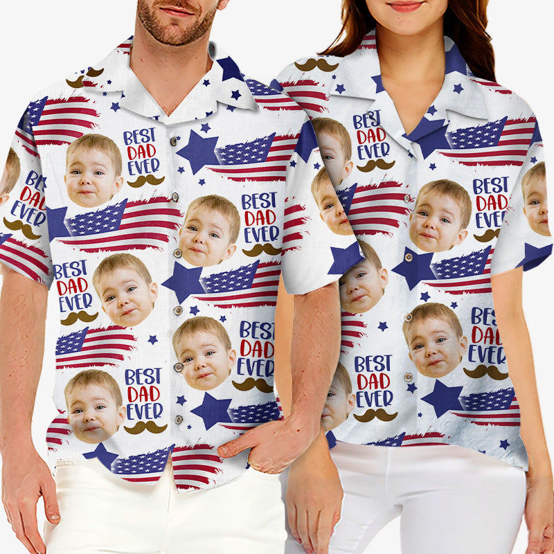 T-shirt hawaïen unisexe personnalisé avec photo « Meilleur papa de tous les temps » - Fête des pères, fête de l'indépendance, 4 juillet, anniversaire