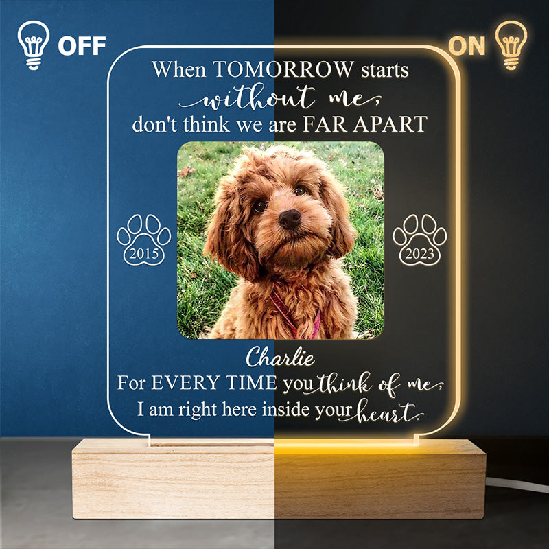 Photo personnalisée « Je suis juste ici dans ton cœur » - Lumière LED 3D personnalisée en forme de mémorial - Cadeau de condoléances pour les propriétaires d'animaux et les amoureux des animaux