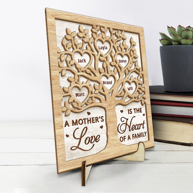 Nous t'aimons de tout notre cœur - Plaque en bois personnalisée à 2 couches avec support - Cadeau de pendaison de crémaillère pour maman, grand-mère